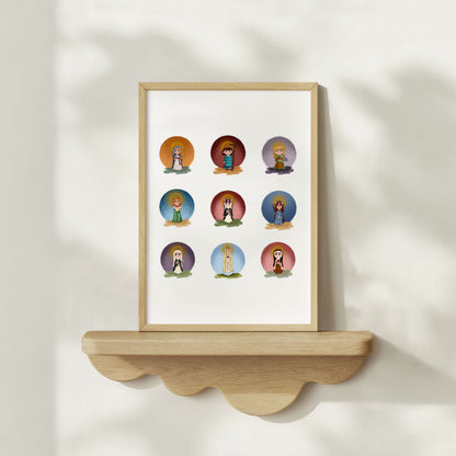 Custom Saint Grid Printable – Hand-Drawn Catholic Art (Choose 4–16 Saints)