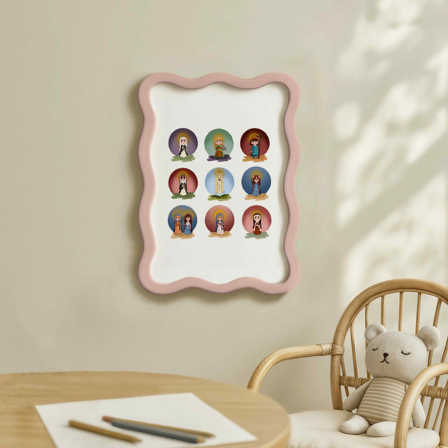 Custom Saint Grid Printable – Hand-Drawn Catholic Art (Choose 4–16 Saints)