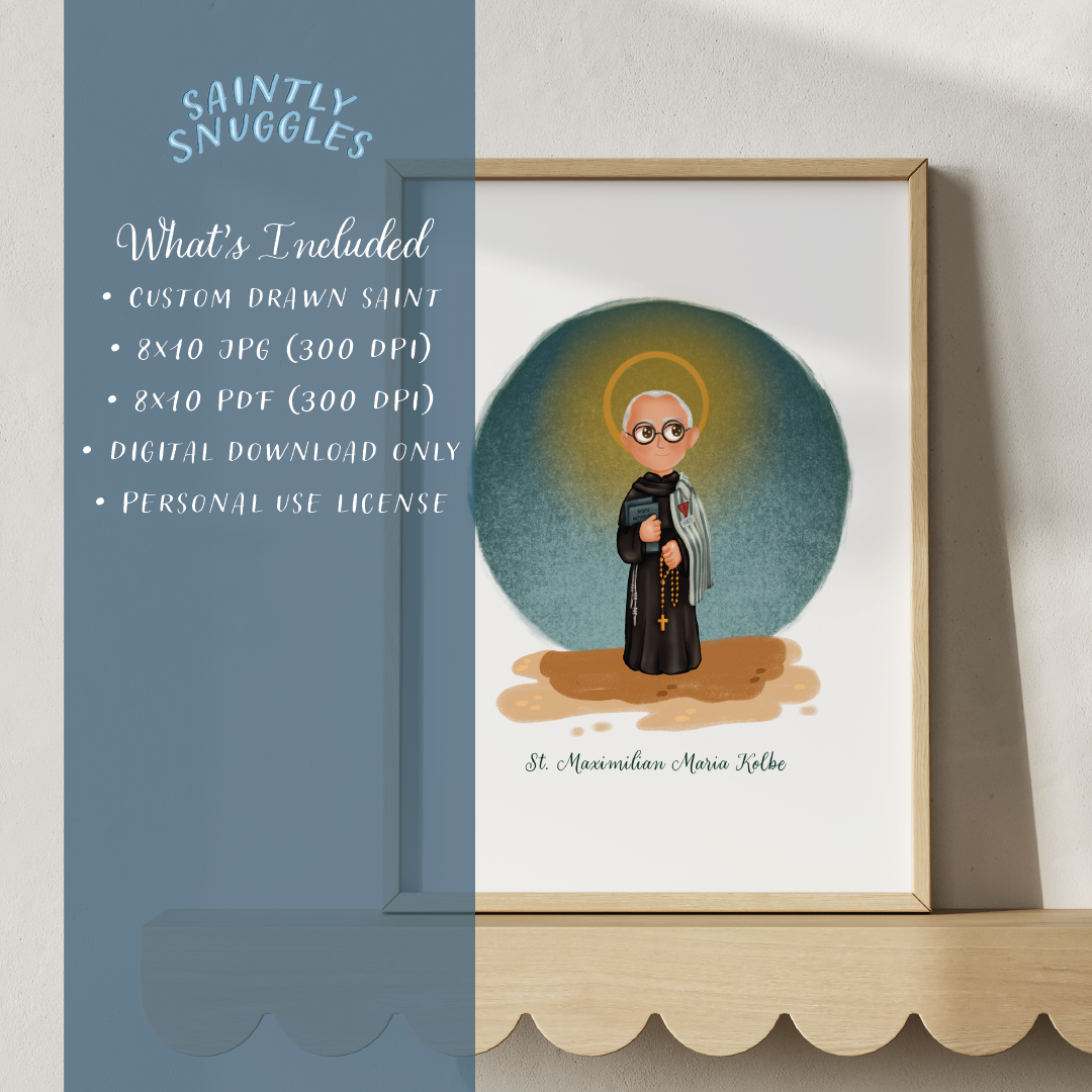 Custom Saint Illustration – Hand-Drawn Catholic Art Printable (8x10 Digital Download)