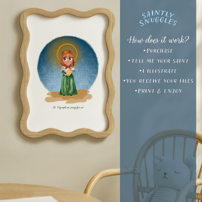 Custom Saint Illustration – Hand-Drawn Catholic Art Printable (8x10 Digital Download)