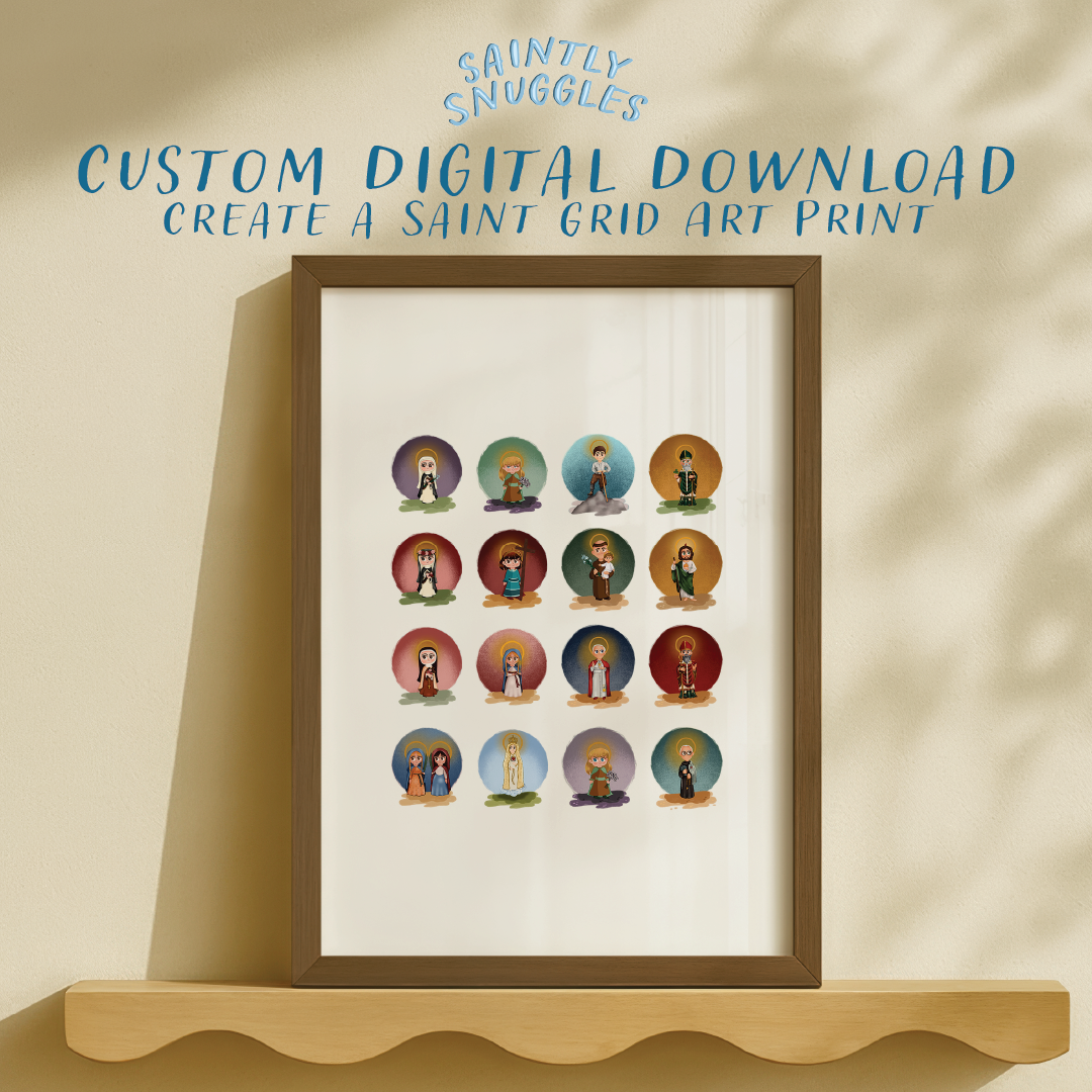 Custom Saint Grid Printable – Hand-Drawn Catholic Art (Choose 4–16 Saints)