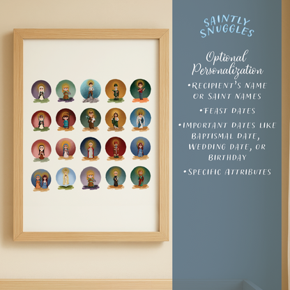Custom Saint Grid Printable – Hand-Drawn Catholic Art (Choose 4–16 Saints)